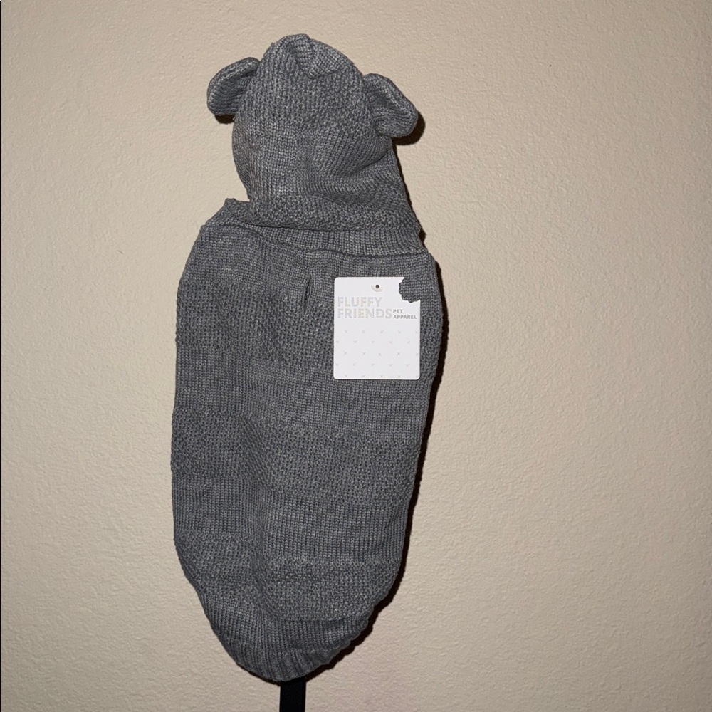 NWT Fluffy Friends Gray Dog Cable Knit Hooded with Ears Sweater Size S